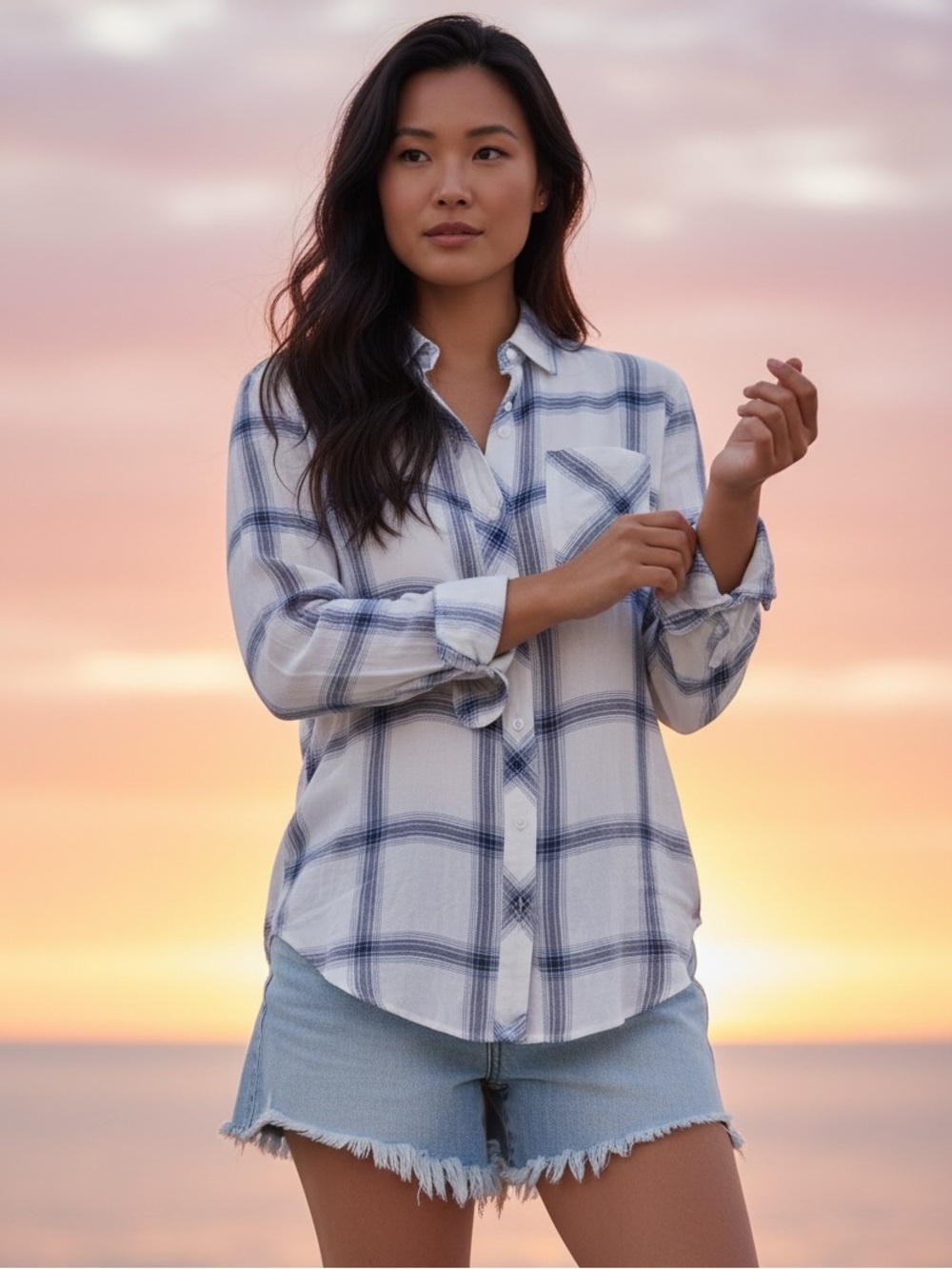 Rails Hunter Plaid Button Down Shirt White Azure Coal Size Small EUC